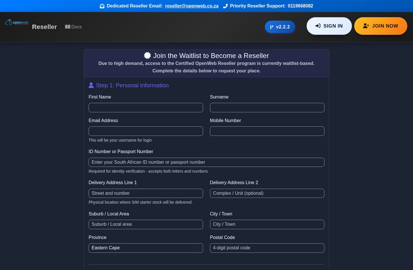 Live OpenWeb reseller panel screenshot: Waitlist registration and approval journey