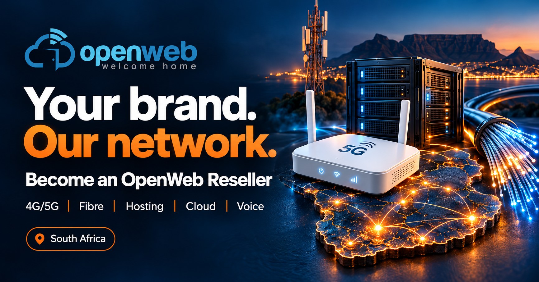 OpenWeb internet reseller programme in South Africa: 5G, Fibre, hosting, Cloud and Voice.